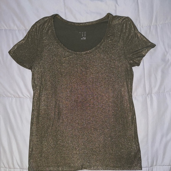 A New Day Sparkly Green Metallic Short Sleeve Scoop Neck Tee Size Medium - Picture 1 of 4